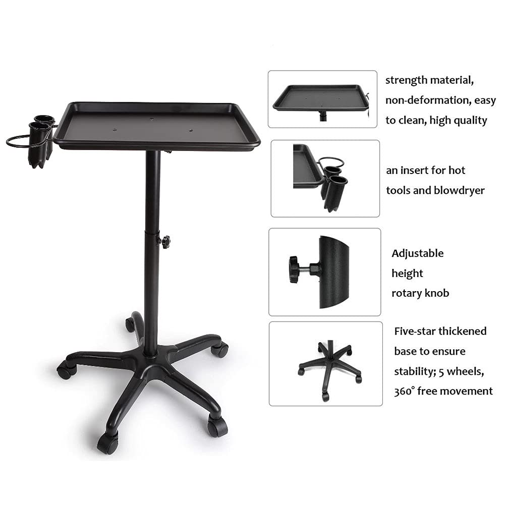 Black Adjustable Aluminum Salon Tray Cart on Wheels F5773