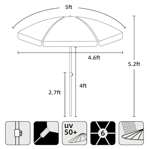5ft Beach Umbrella for Sand and Water Table F488