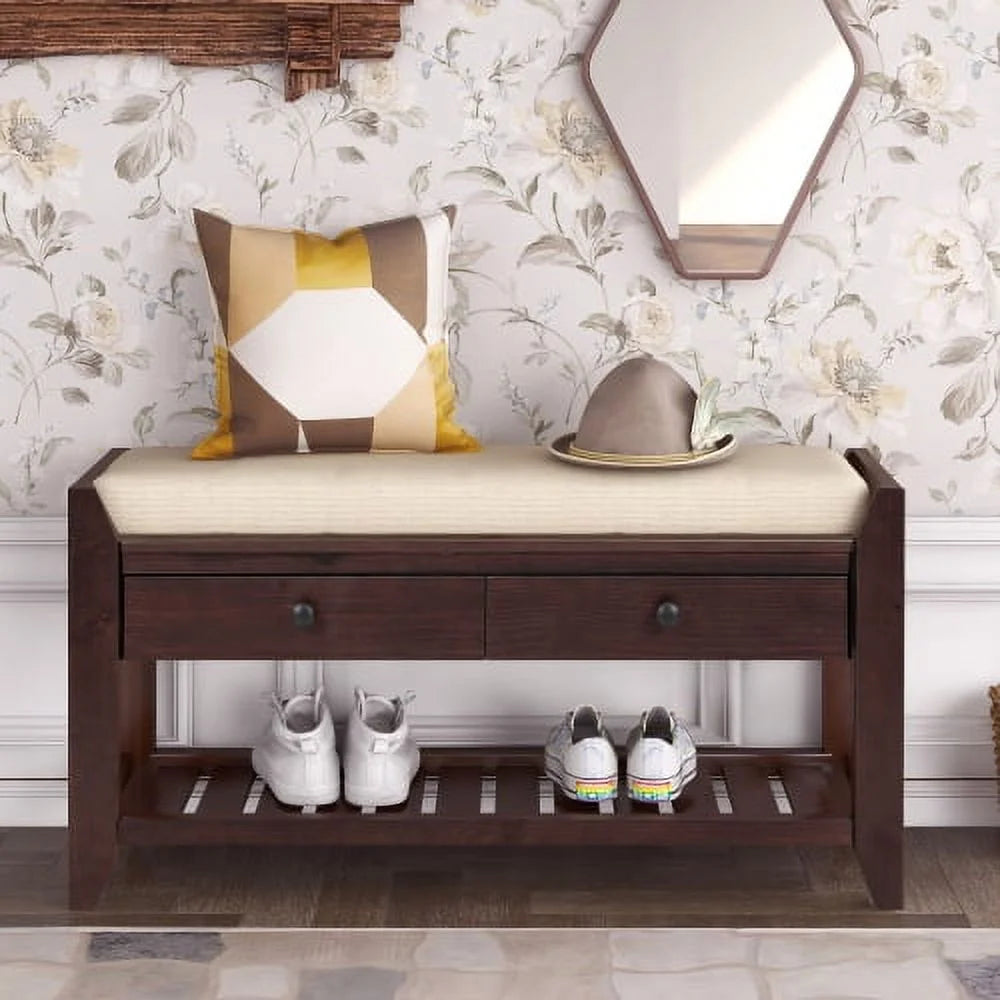Cushioned Shoe Rack Bench with Drawers Q52500