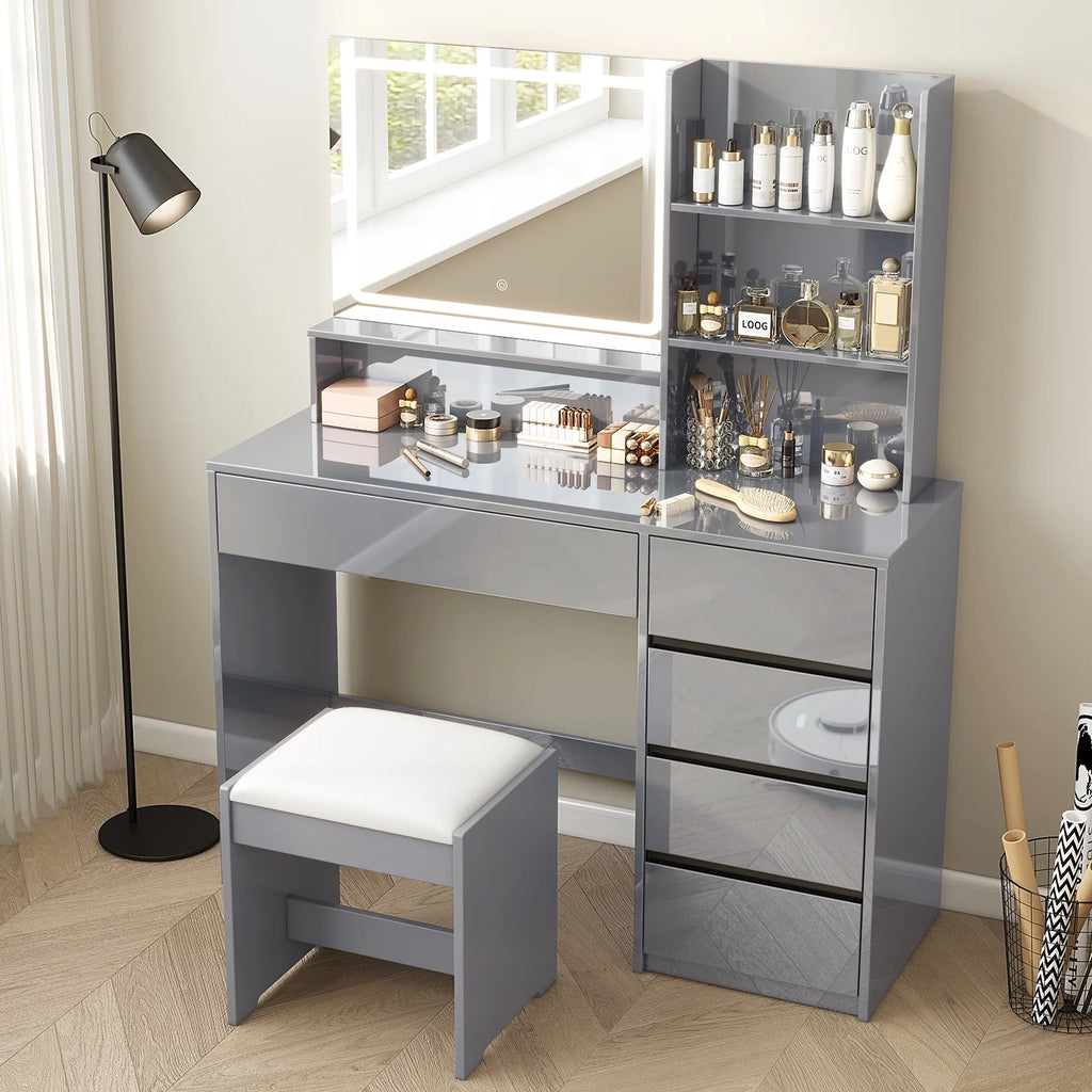 Gray Vanity Desk with Mirror and 4 Drawers Y288411