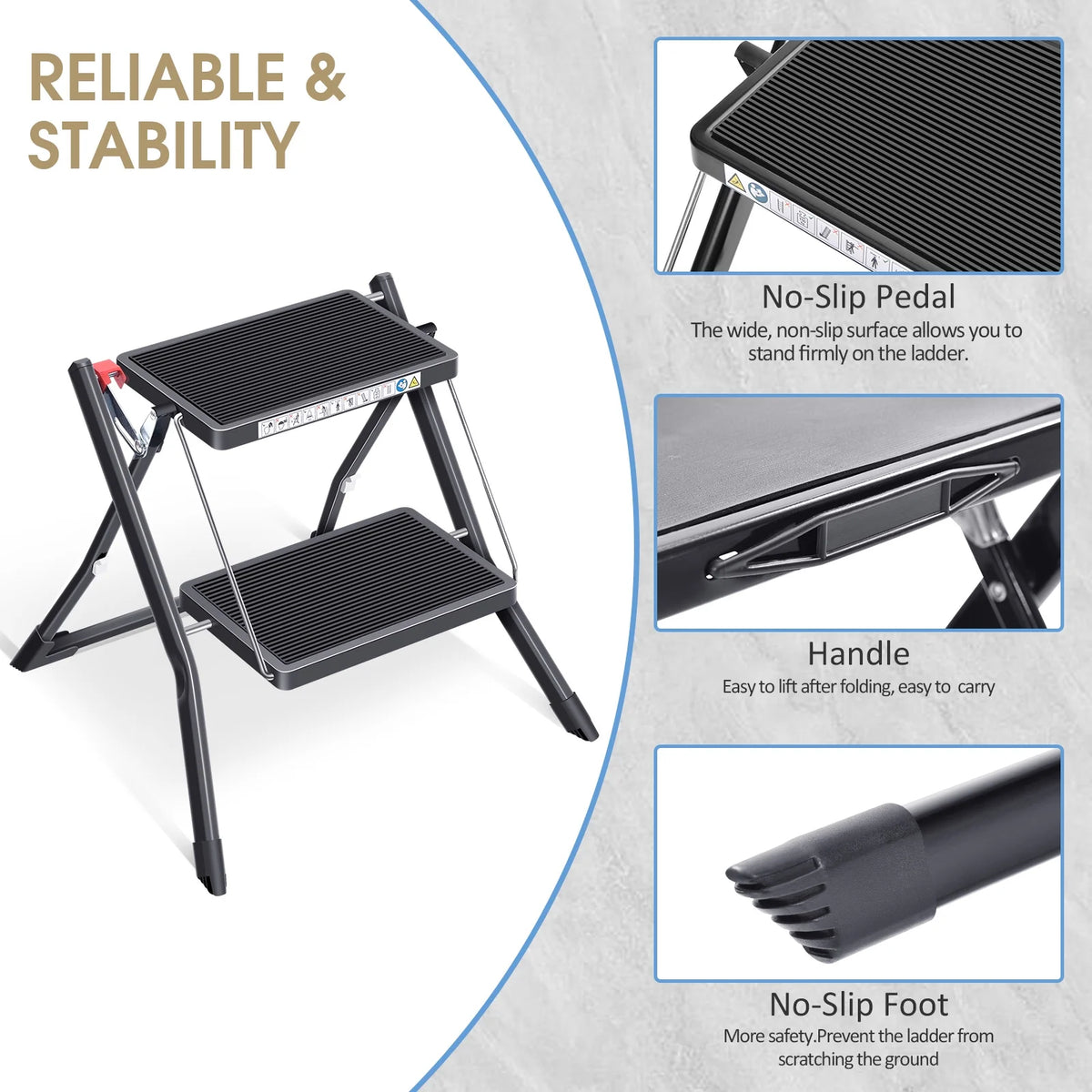 2 Step Folding Non-Slip Ladder 330Lbs Capacity H6011