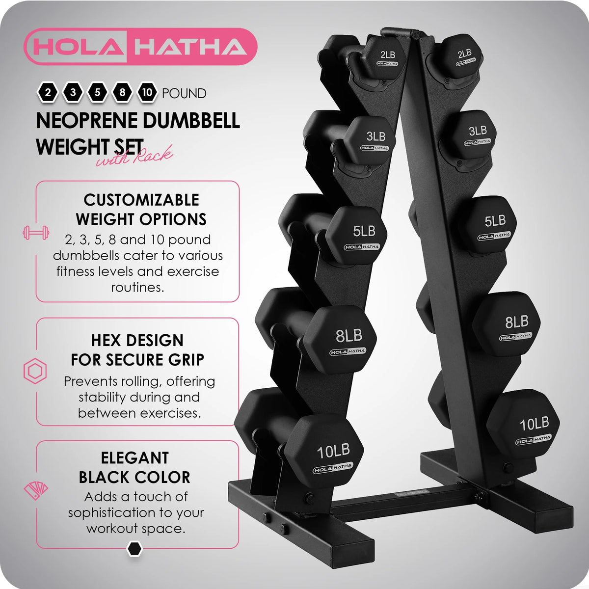 3, 5, and 8 Pound Dumbbell Hand Weight Set with Storage Rack R2820
