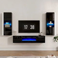 Black/White Floating Fireplace TV Stand with 2 Wall Cabinets U86715