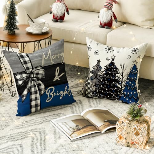Merry Christmas Throw Pillow Covers 18 x 18 Inch Set of 4 P17107