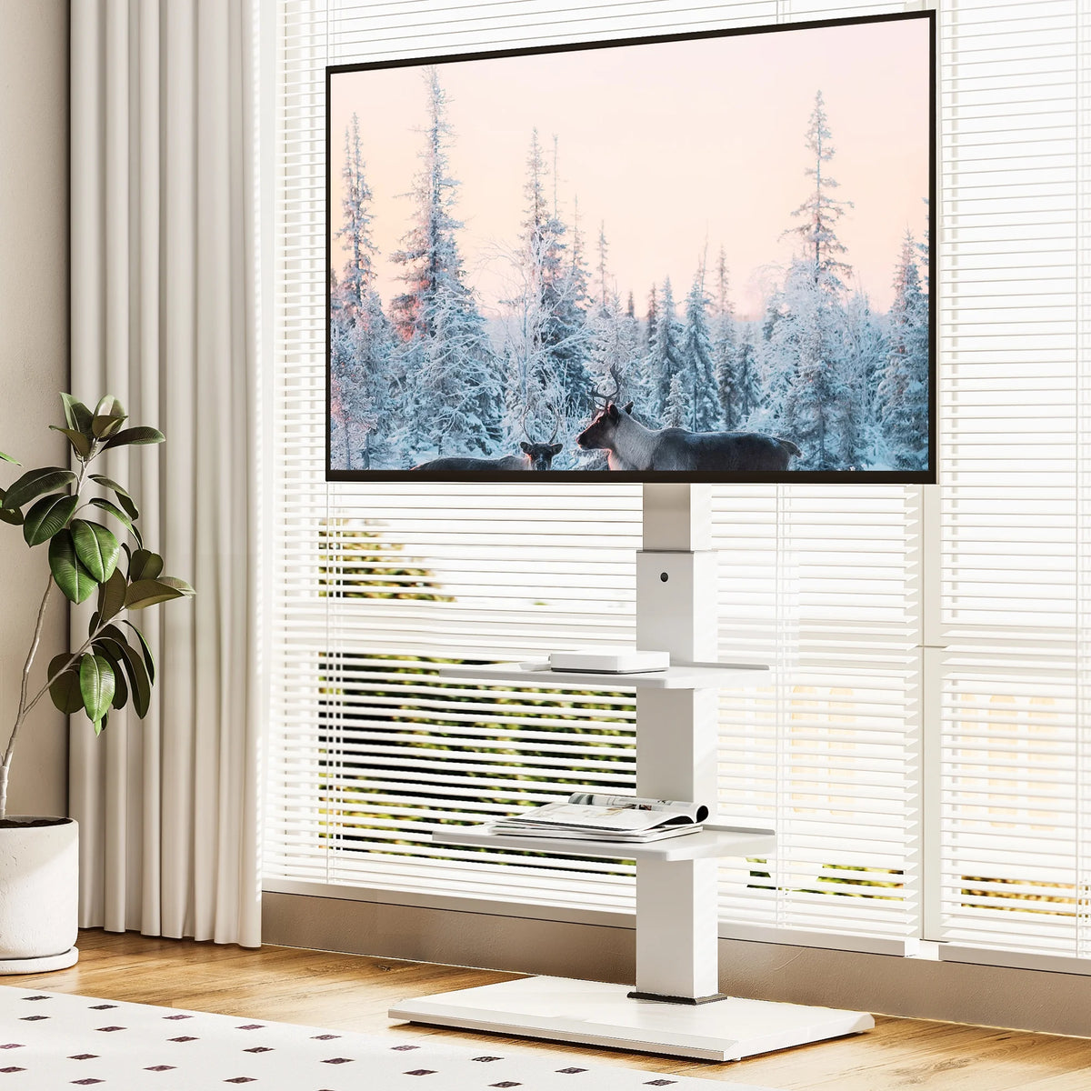 White Floor TV Stand with Mount for 26-65 inch Flat Screen TVs C771