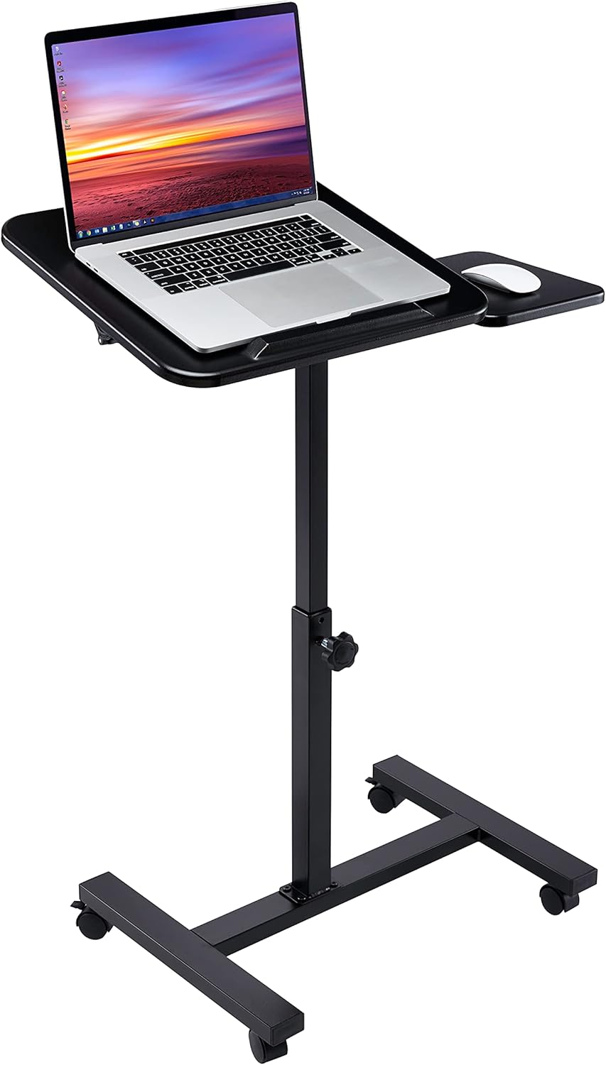 Mobile Height Adjustable Laptop Workstation Desk Cart with Wheels, White V849