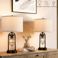 21'' Table Lamps Set of 2 with USB Port and Night Light, White Drum Shade P67490