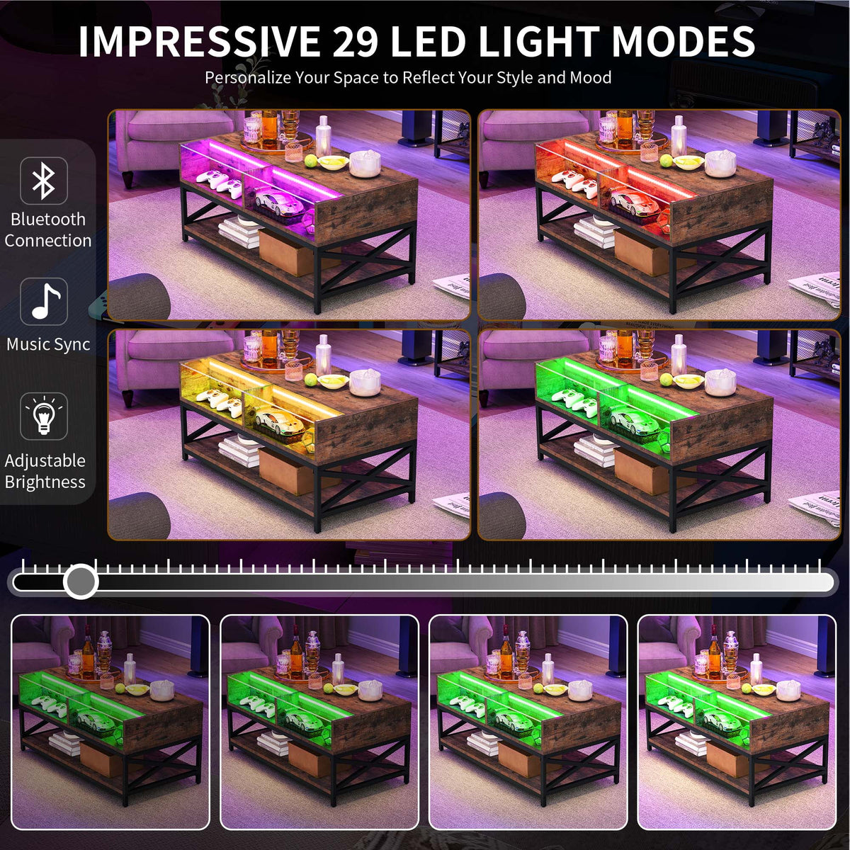 Lift Top Coffee Table with LED Lights M6699