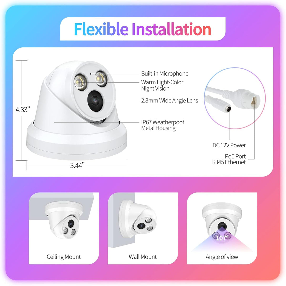 8MP 4K Full Color PoE IP Dome Camera A13117