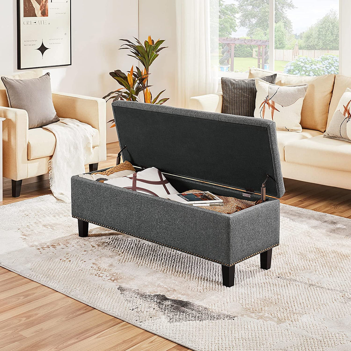 Dark Gray 50-inch Storage Ottoman E34864
