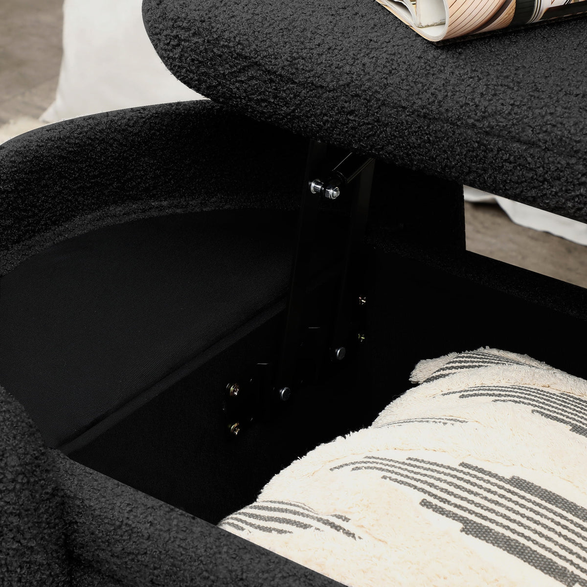 Black Sherpa Fabric Storage Bench V82058