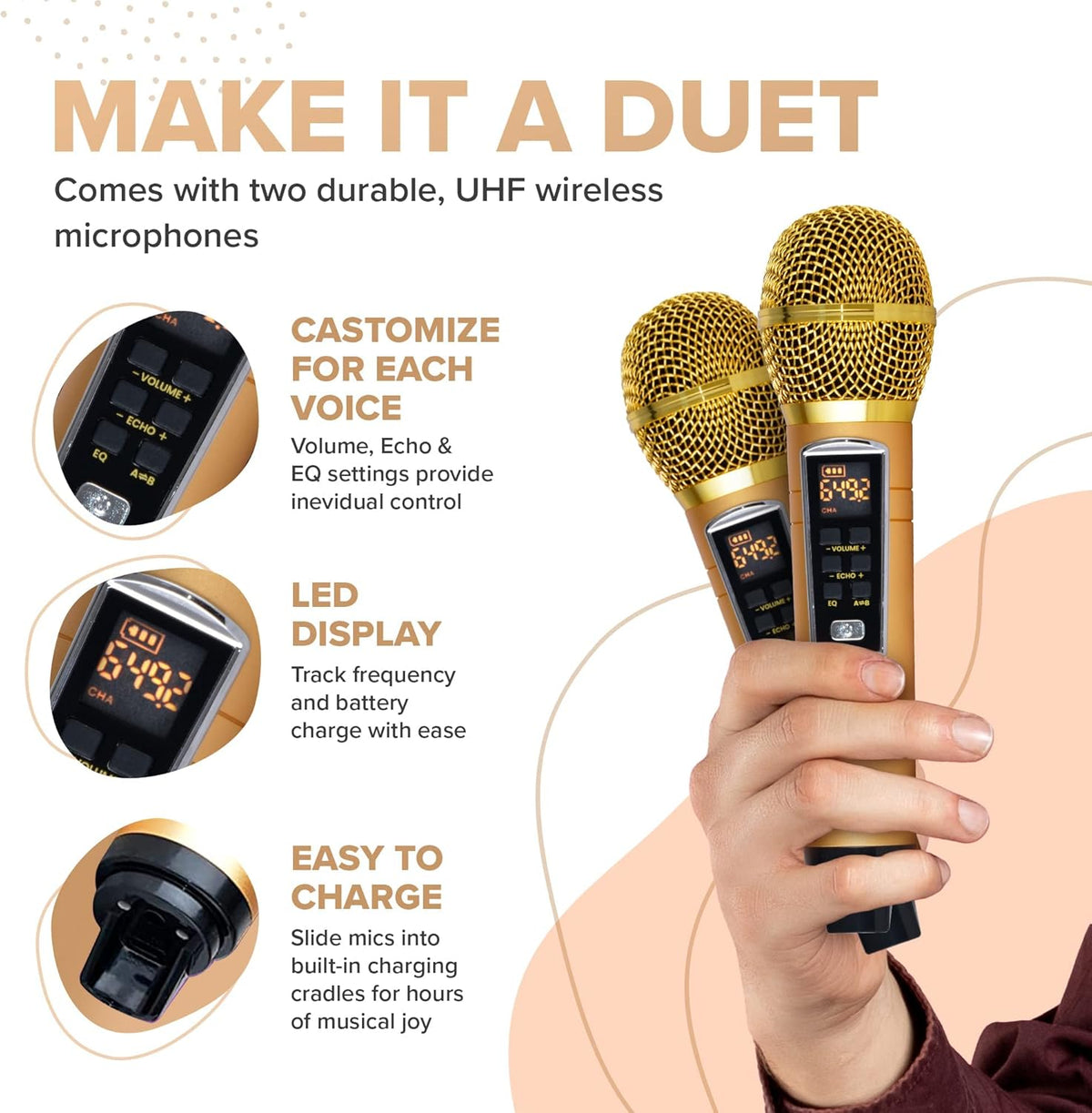 Portable Cat Karaoke Machine with 2 Wireless Microphones F279850