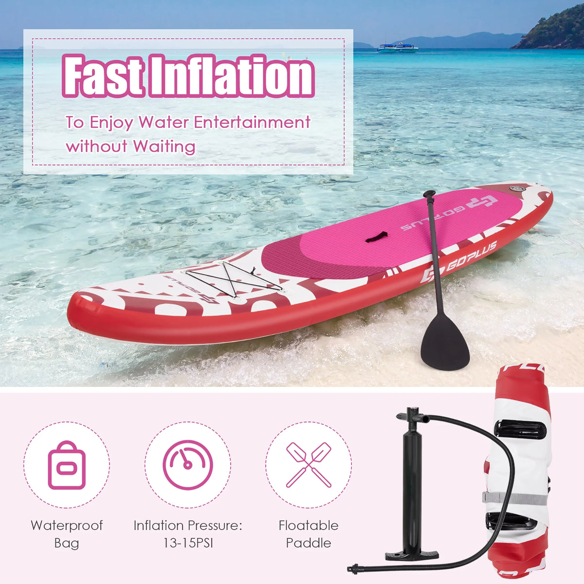 10.5' Inflatable Stand Up Paddle Board with Carry Bag P61427