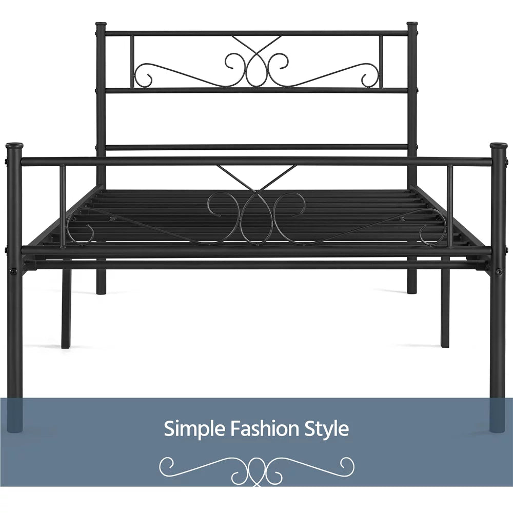 Twin Size Black Metal Platform Bed Frame with Headboard and Footboard O1981