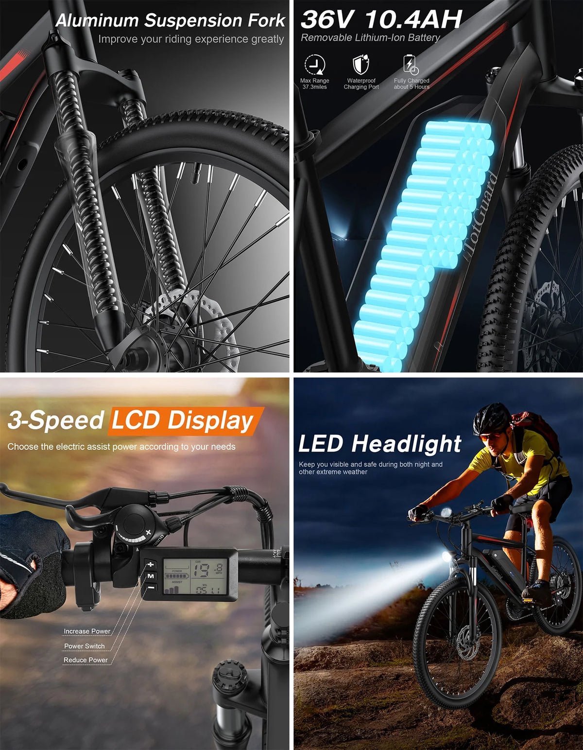 Electric Bike 26'' 350W 36V 10.4Ah 21 Speed E910990