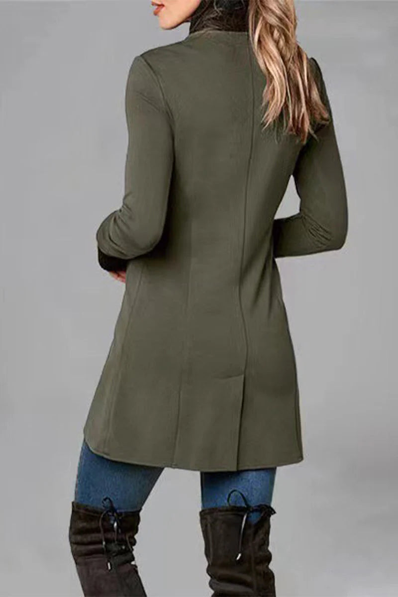 Solid Buttons Polo Collar Outerwear C9299