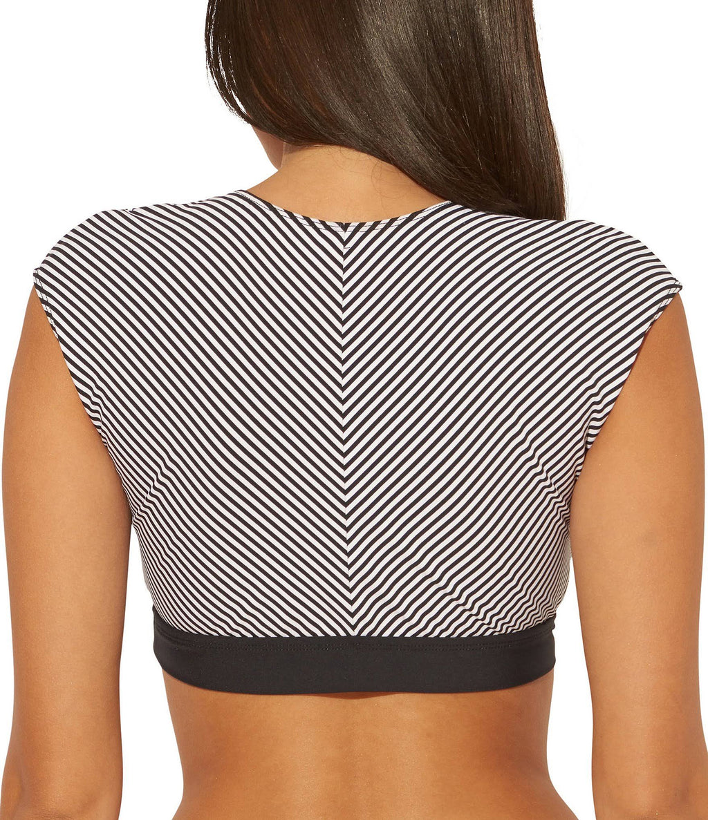 Black Tie Front Cap Sleeve Swim Top K489