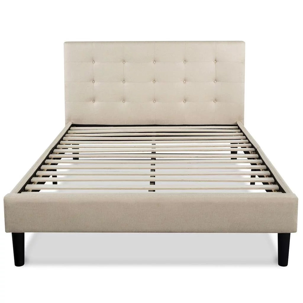 King Size Upholstered Platform Bed Frame with Tufted Headboard R238888