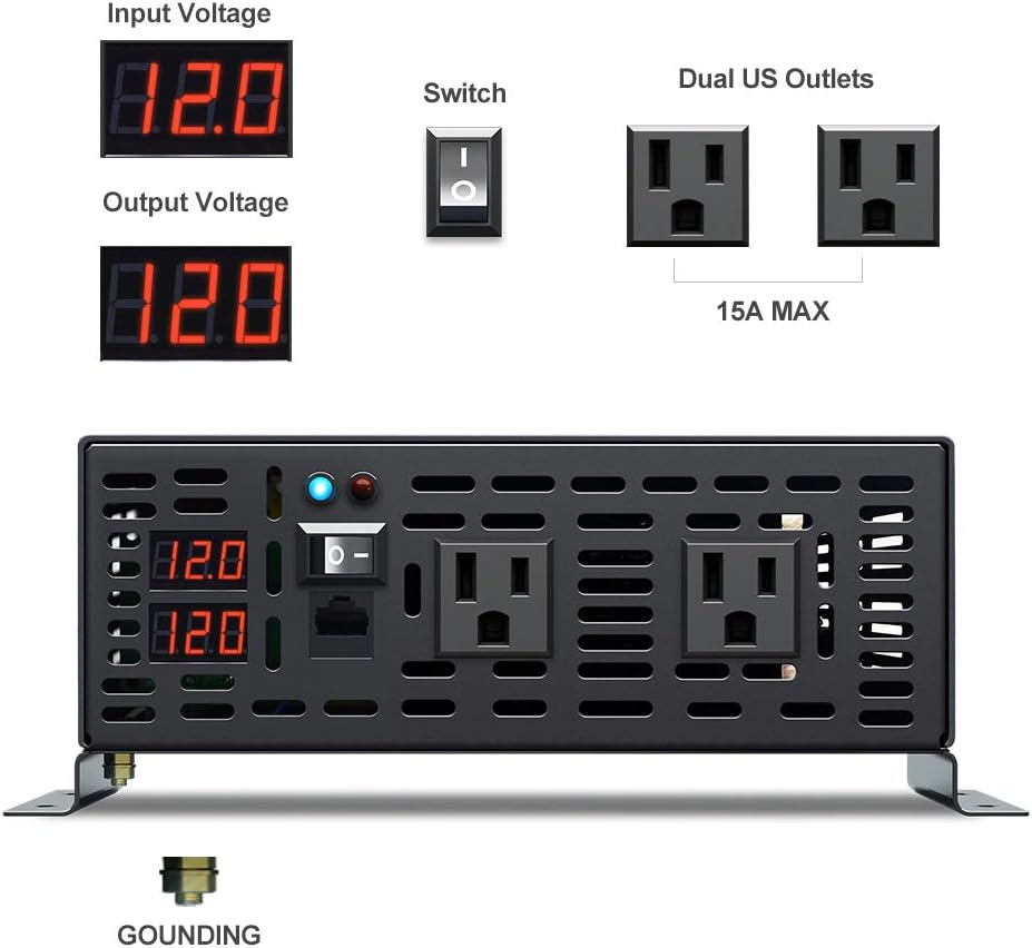 1500W 12V Pure Sine Wave Power Inverter with Remote Controller N75431