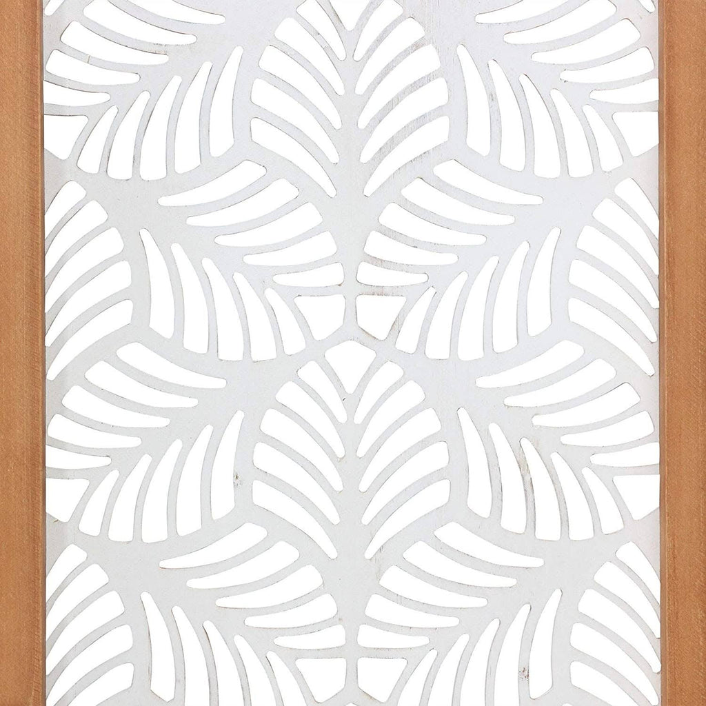 Carved Leaf Wood Wall Panel White Tropical Finish M618626