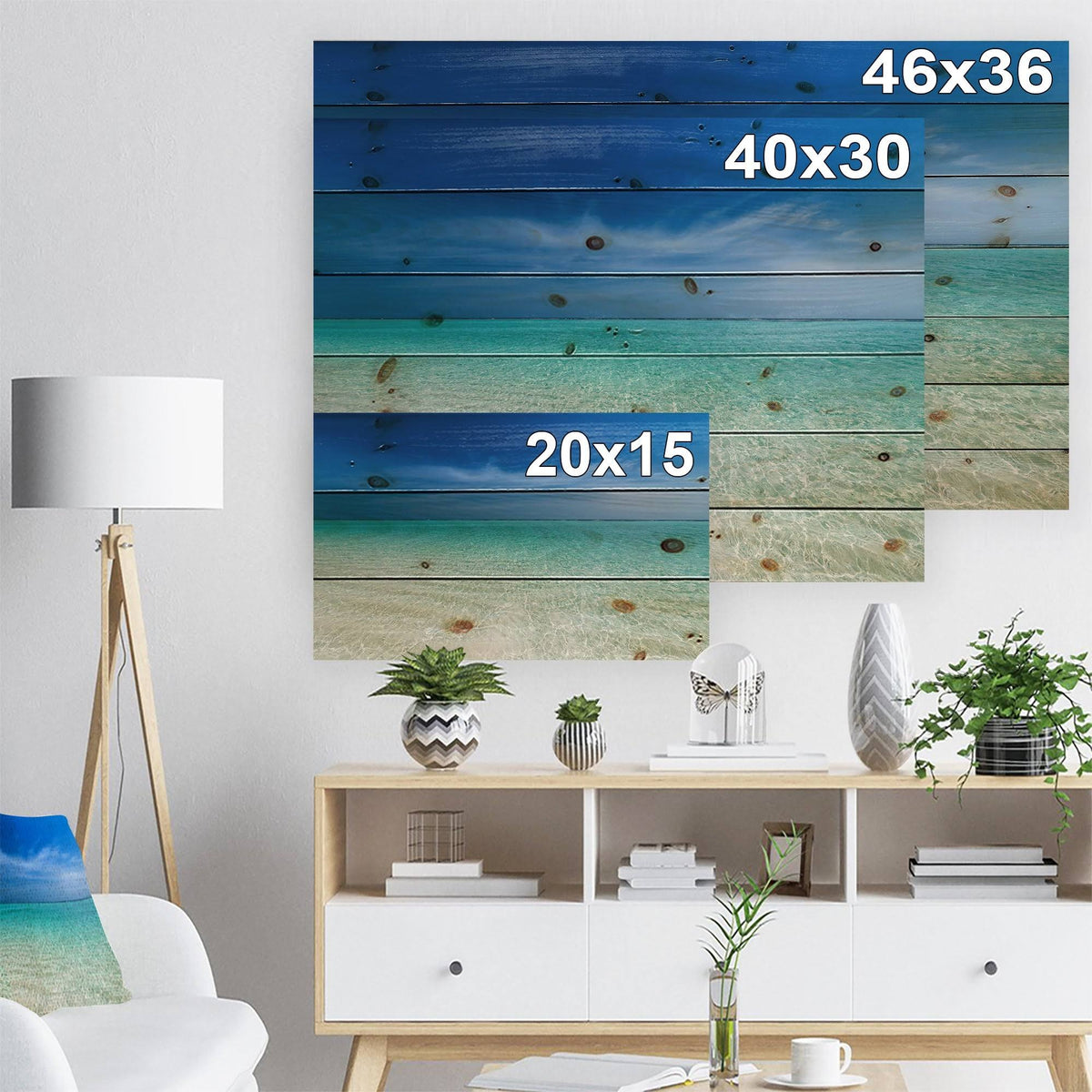 Turquoise Ocean Blue Sky Seascape Print on Pine Wood 40 in. Wide x 30 in. High L198206