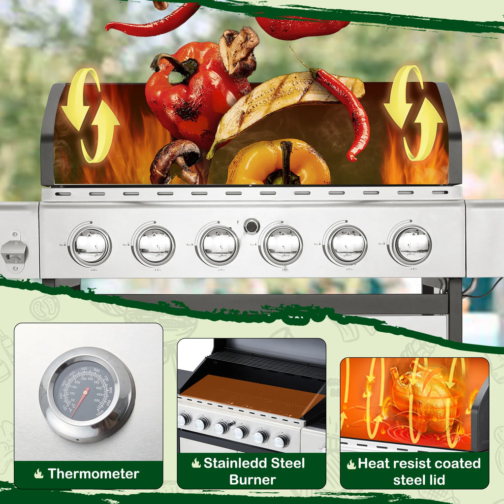6-Burner Propane Gas Grill Stainless Steel with Side Burner U36091