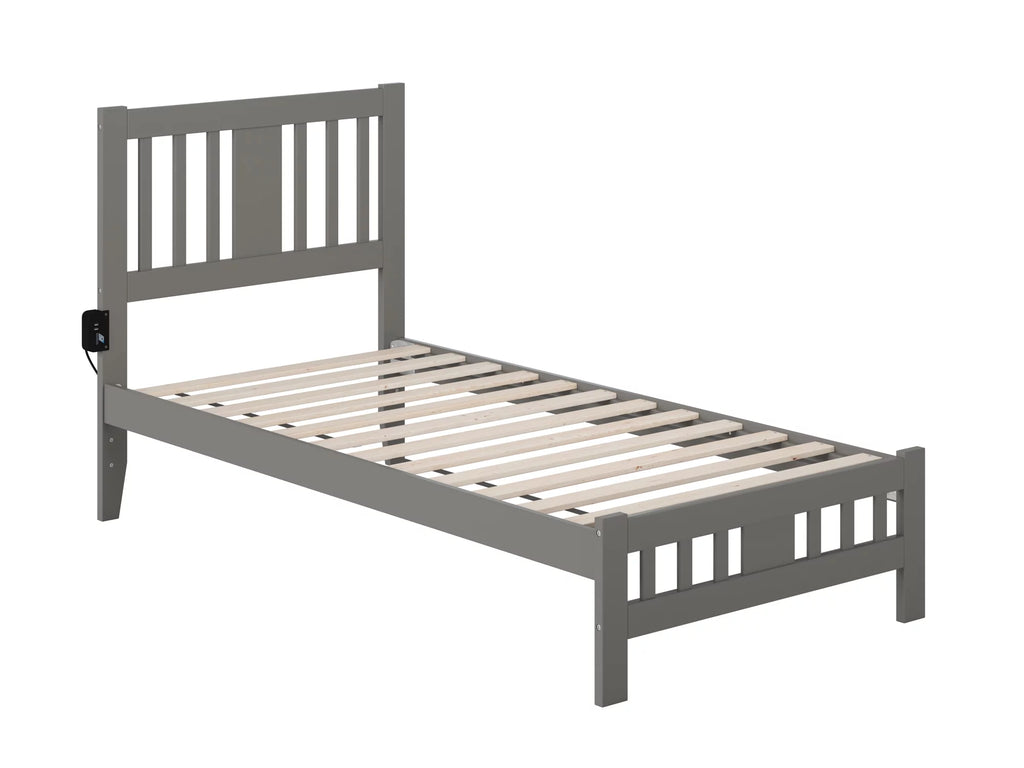 Grey Twin Wood Platform Bed with Slatted Headboard and Footboard Q37362