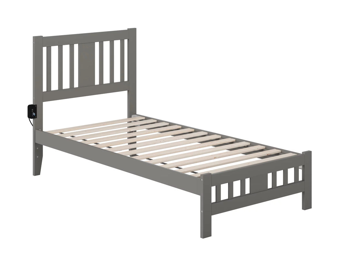 Grey Twin Wood Platform Bed with Slatted Headboard and Footboard Q37362