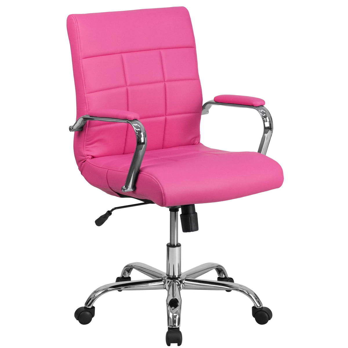 Mid-Back Pink Vinyl Executive Swivel Office Chair with Chrome Base and Arms J379