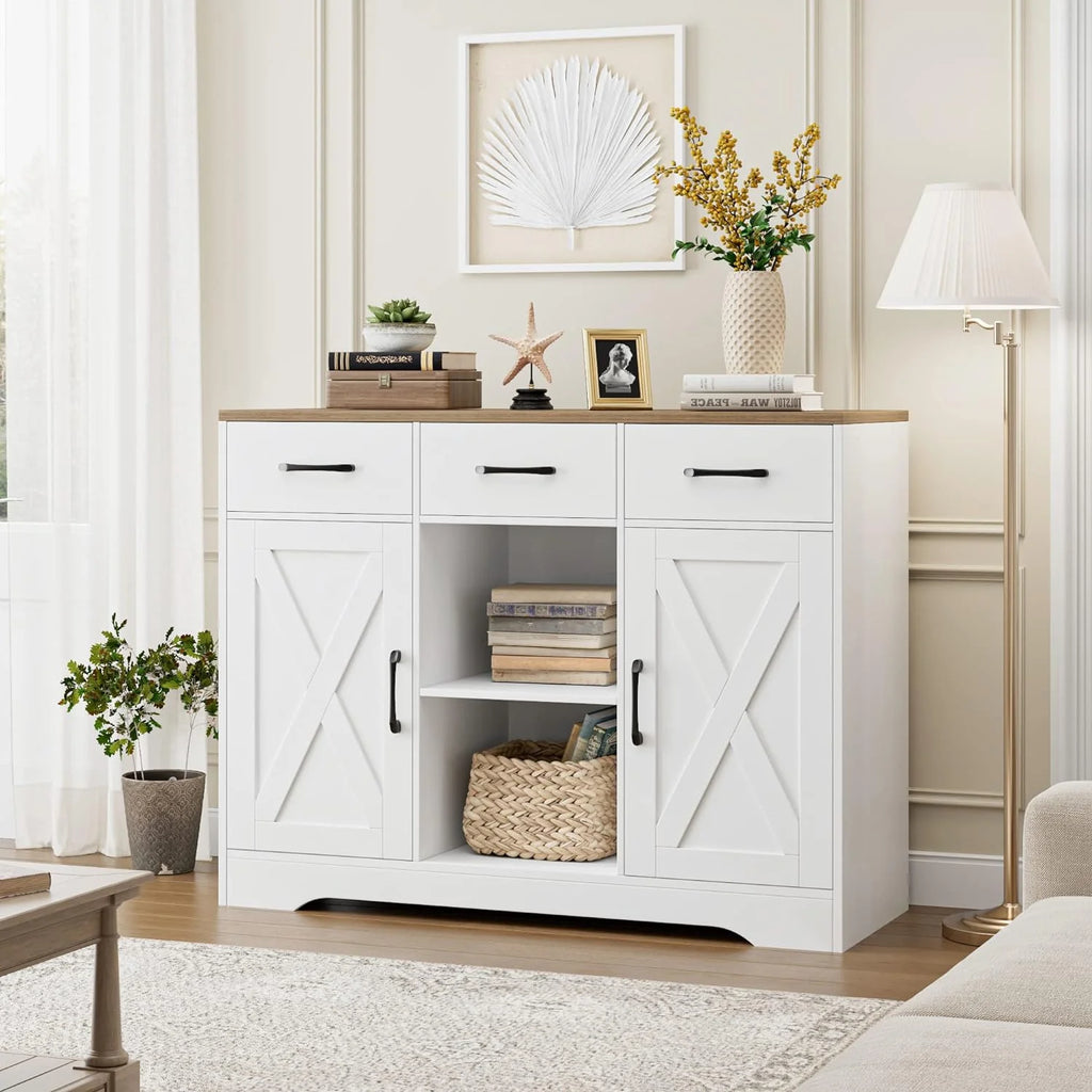 Dark Brown Wood Buffet Storage Cabinet with Barn Doors O63160