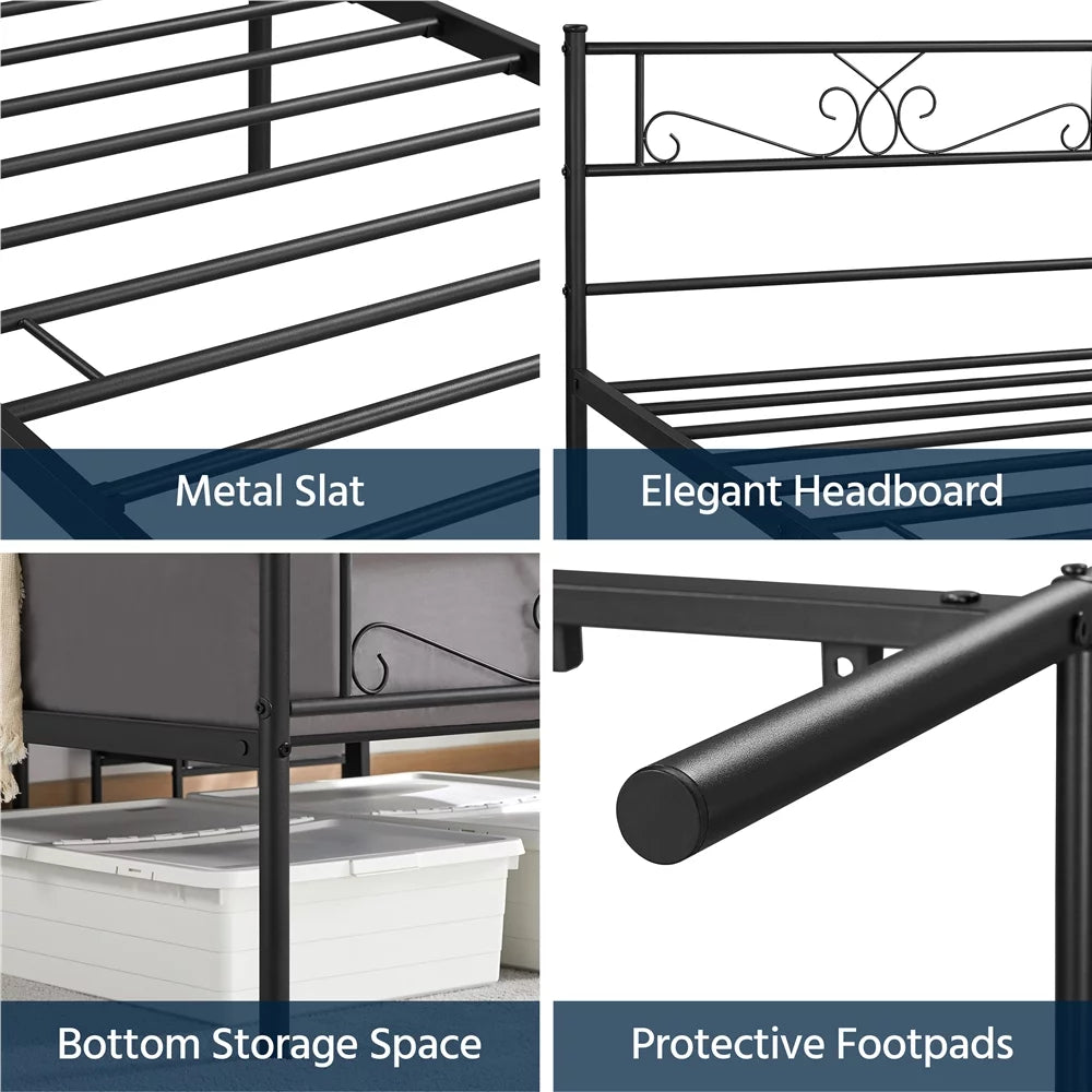 Twin Size Black Metal Platform Bed Frame with Headboard and Footboard O1981