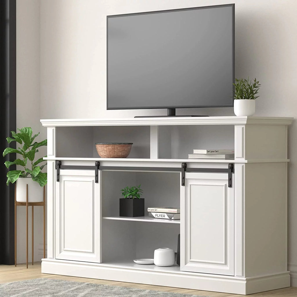 White TV Stand with Barn Door R6940