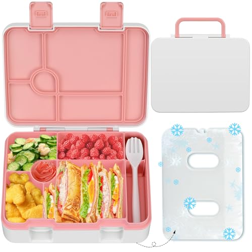 Kids 5 Compartment Leak-Proof Bento Lunch Box with Ice Pack and Utensils G85455