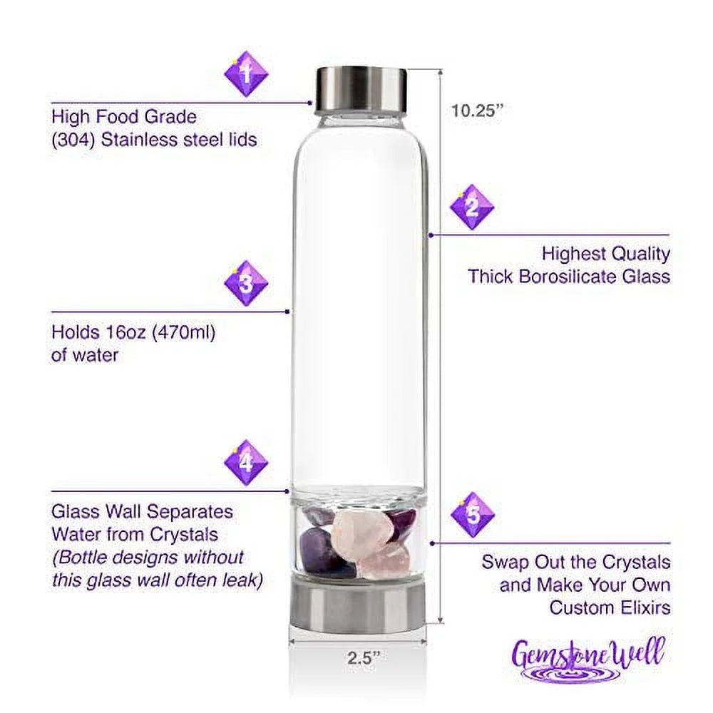 Crystal Water Bottle Elixir Set with Amethyst & Clear Quartz J6143