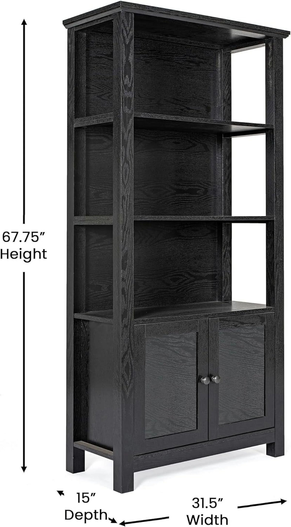 Black Wooden Bookcase And Storage Cabinet With Tempered Glass Doors And 3 Upper Shelves L57333