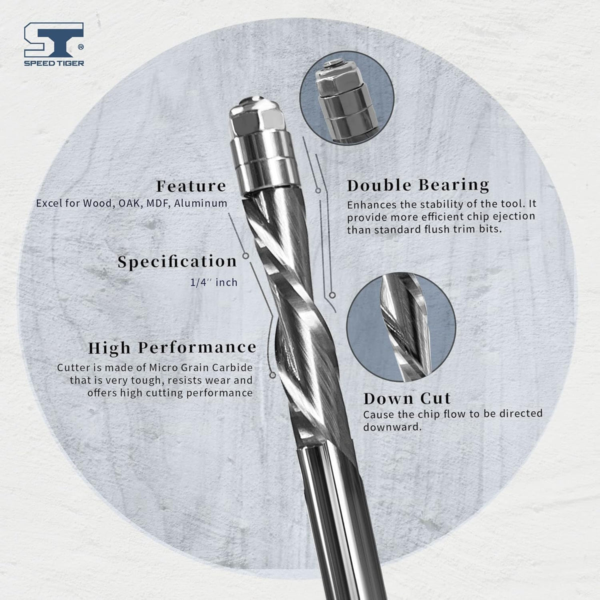 1/4” Diameter Carbide Spiral Flush Trim Bit D389