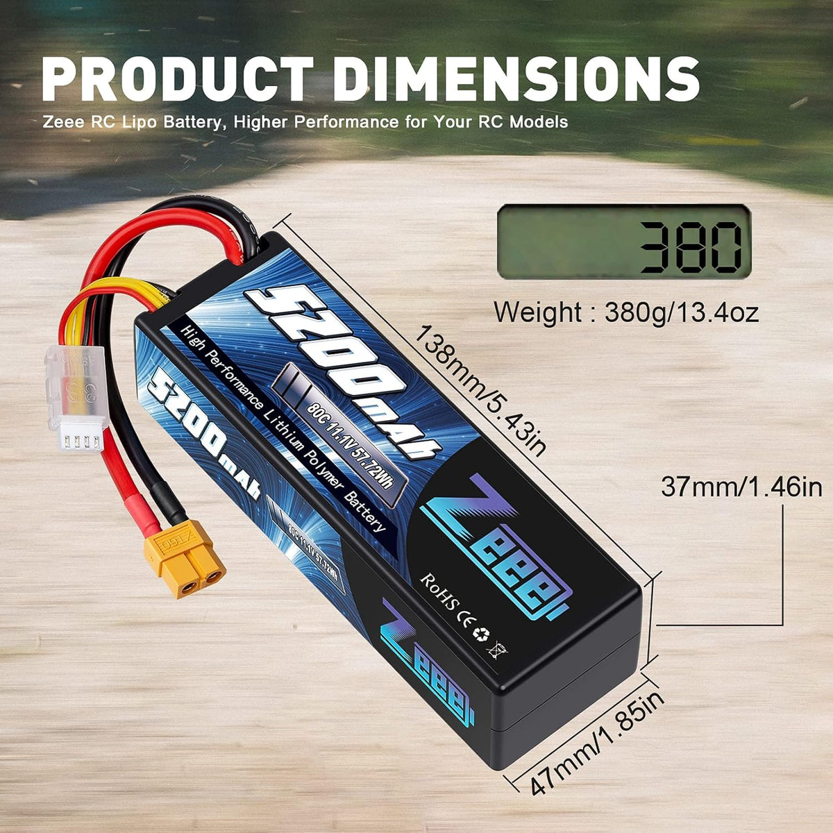 3S Lipo Battery 5200mAh 11.1V 80C with XT60 Connector Hard Case (2 Pack) F694336