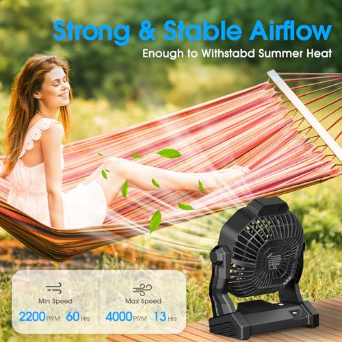 9 Inch Rechargeable Battery Powered Camping Fan with LED Lantern V682