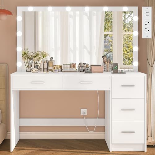 Black Makeup Vanity Desk with Mirror and 5 Drawers T71099