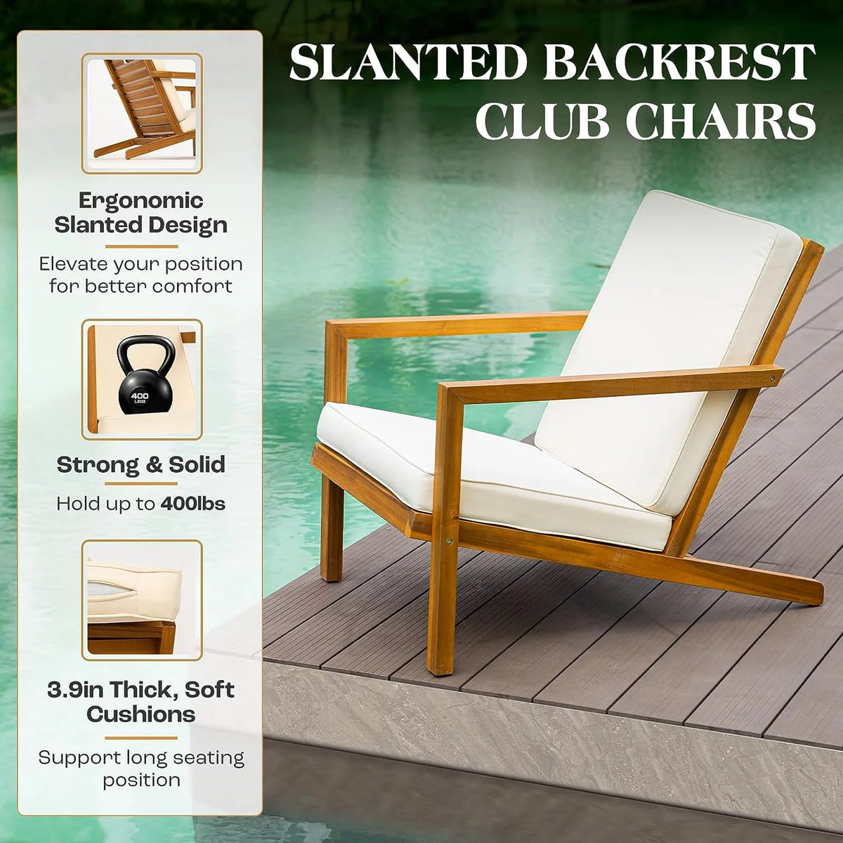 Outdoor Club Chairs Set of 2 with Wooden Side Table D3782