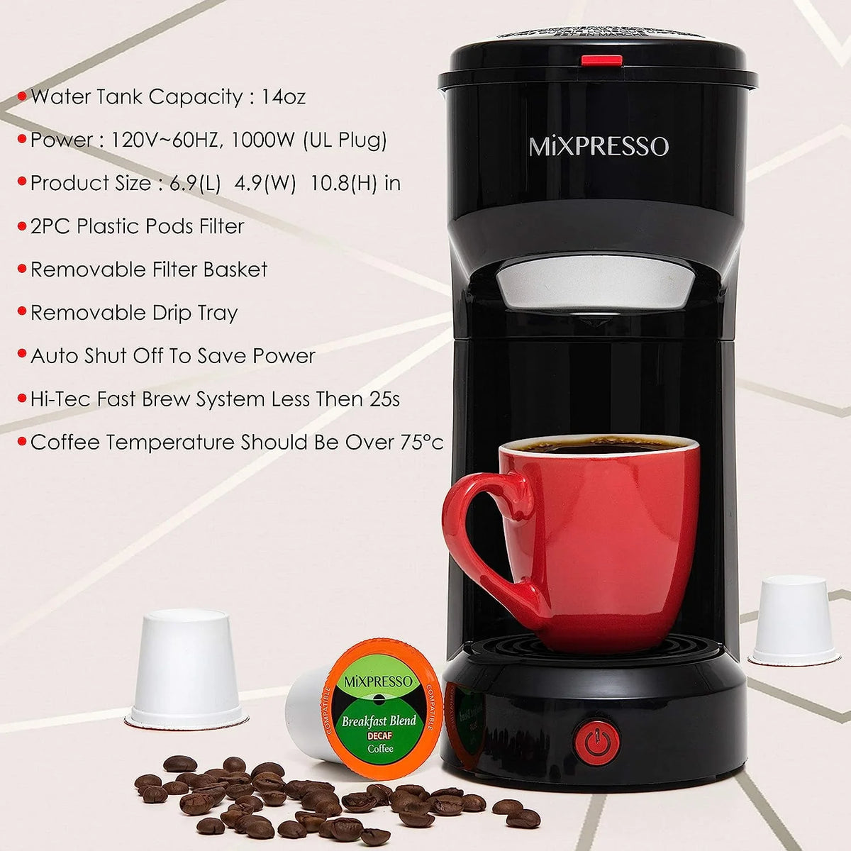 2 in 1 Single Serve Coffee Machine Black 14 Oz X7543