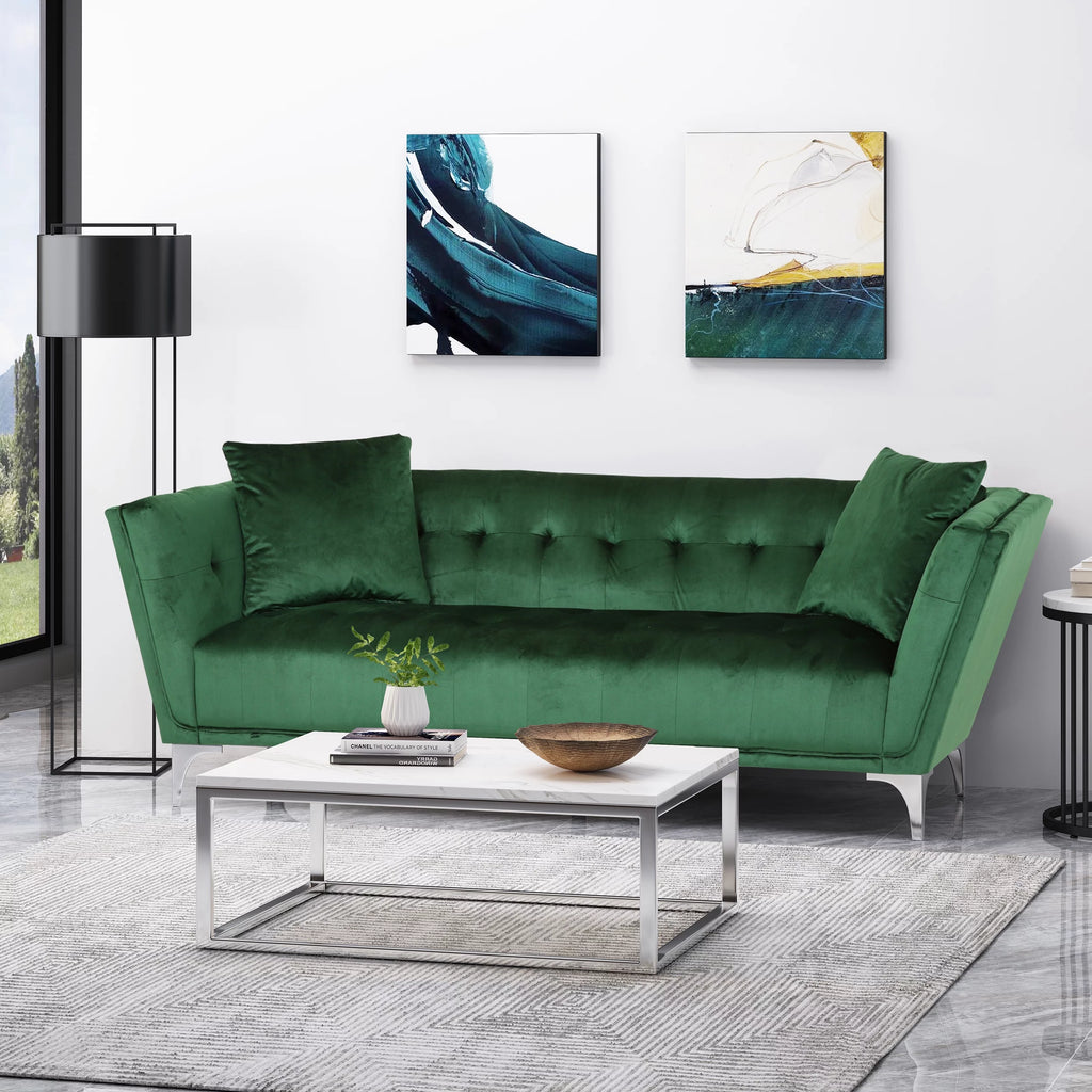 Modern Glam Velvet Tufted 3 Seater Sofa with Accent Pillows R250544