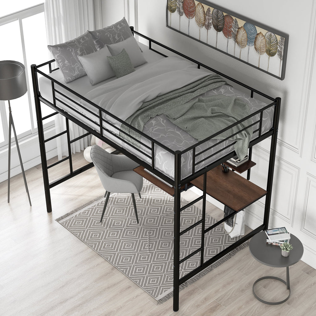 Metal Twin Size Loft Bed with Desk and Shelf T506
