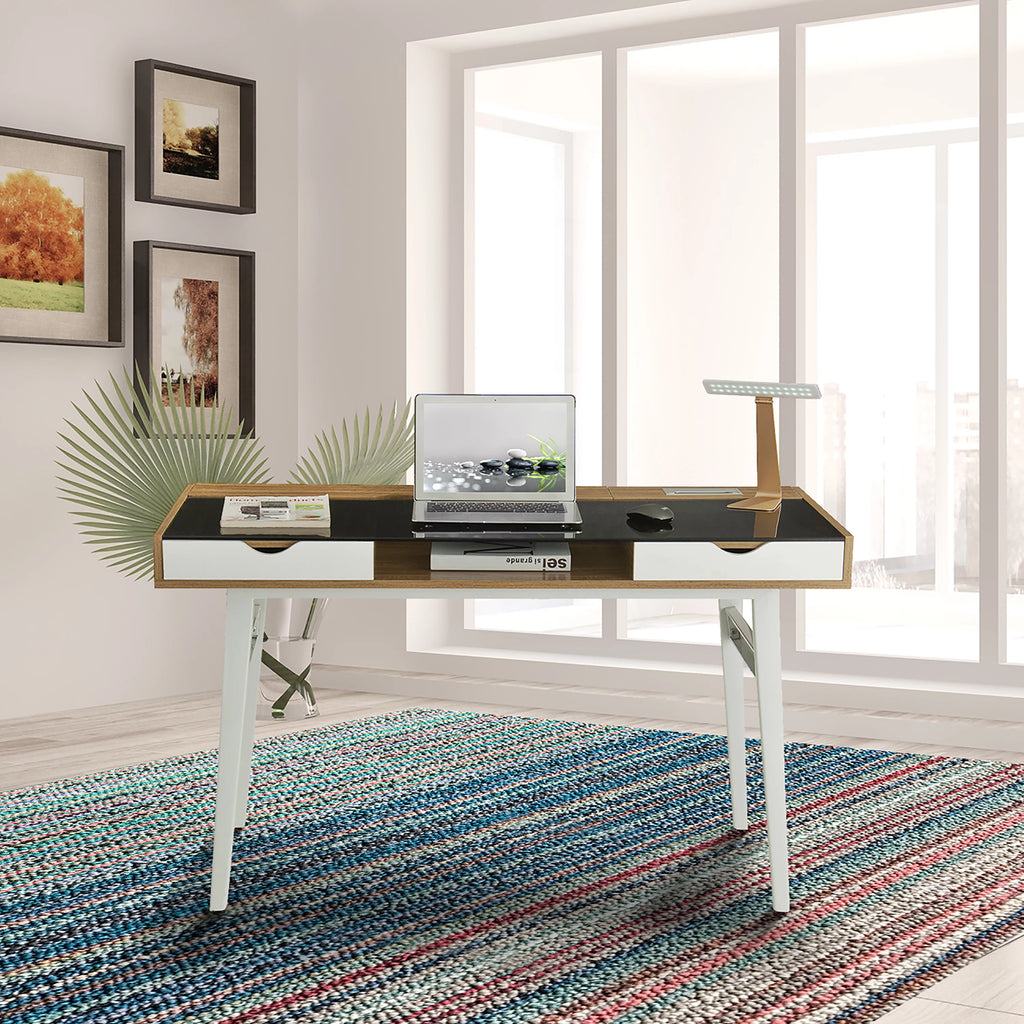 Compact Computer Desk with Storage, Walnut B439972
