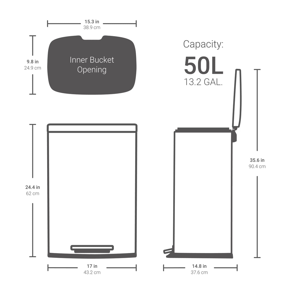 13.2 Gallon Rectangular Step On Trash Can N9759