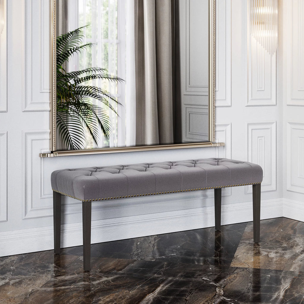 Grey Linen Upholstered Ottoman Bench Q53731