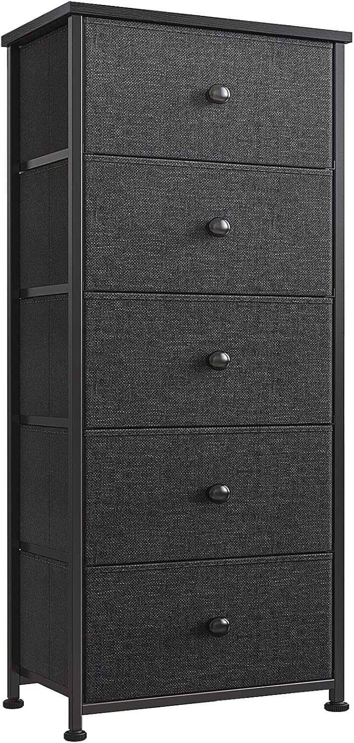 5 Drawer Dresser with Wooden Top and Fabric Bins D862654
