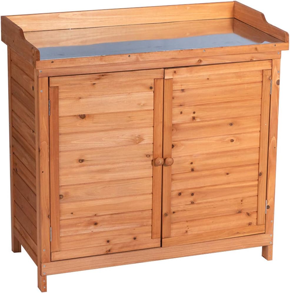 Wooden Outdoor Storage Cabinet with Potting Bench Y35967
