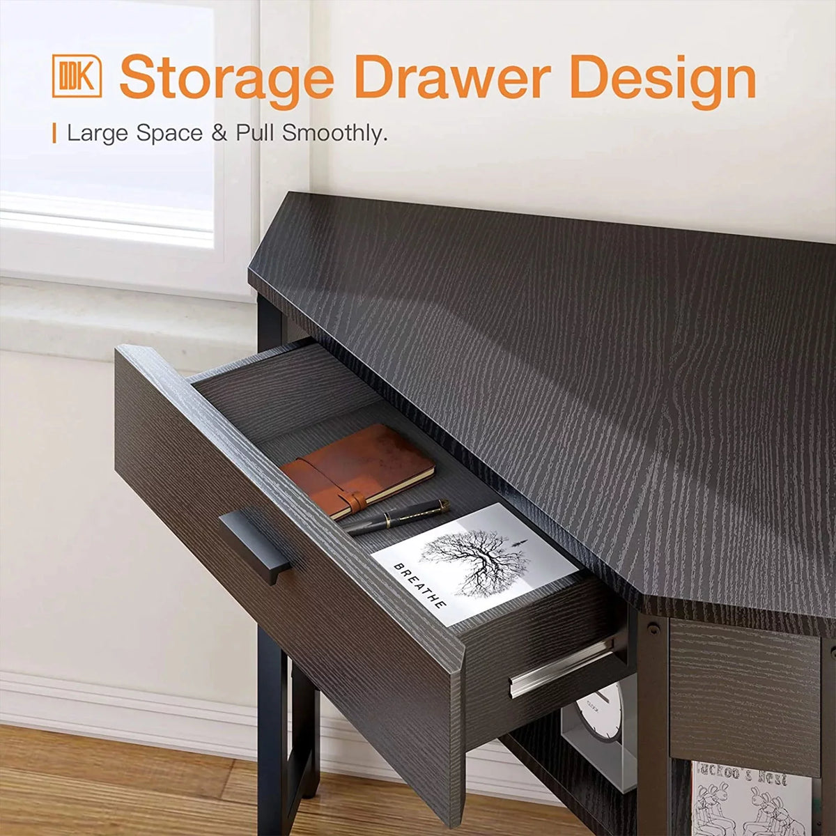 Black Corner Computer Desk with Storage Drawer E9844