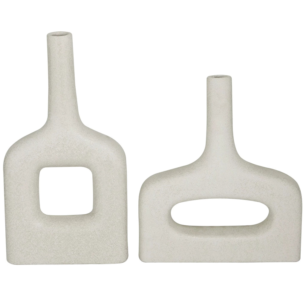 Ceramic Round Donut Shaped Vase Set of 2 White H969